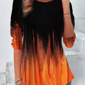 Halloween Geometric Gradient T-Shirt, Long sleeves, Lilicloth.com