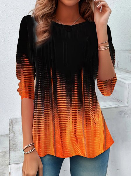 Halloween Geometric Gradient T-Shirt, Long sleeves, Lilicloth.com