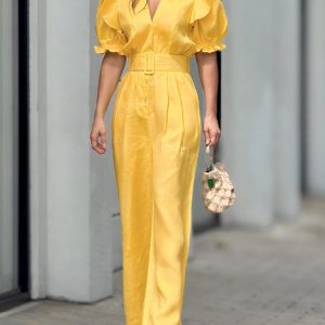 Puff Sleeve Frill Hem Ruffles Jumpsuit, women Jumpsuits, ChicMe catalog