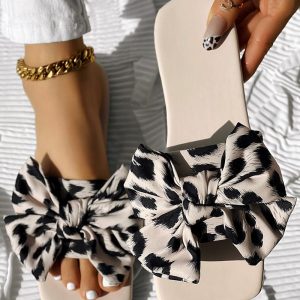 Leopard Print Bowknot Design Beach Slippers Summer Sandals, Slippers, ChicMe catalog