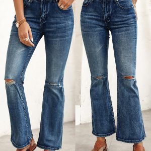 Ripped Pocket Design Flared Jeans, Jeans, ChicMe catalog