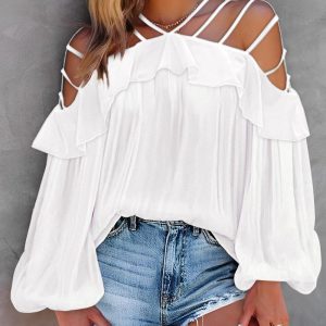Cold Shoulder Ruffle Hem Cutout Top, Blouses & Shirts, ChicMe catalog