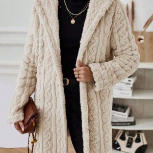 Women's Autumn Outerwear Casual Fluff/Granular Fleece Fabric Plain Long Sleeve Hoodie Jacket, JustFashionNow Jackets, color:Apricot|size:XL,