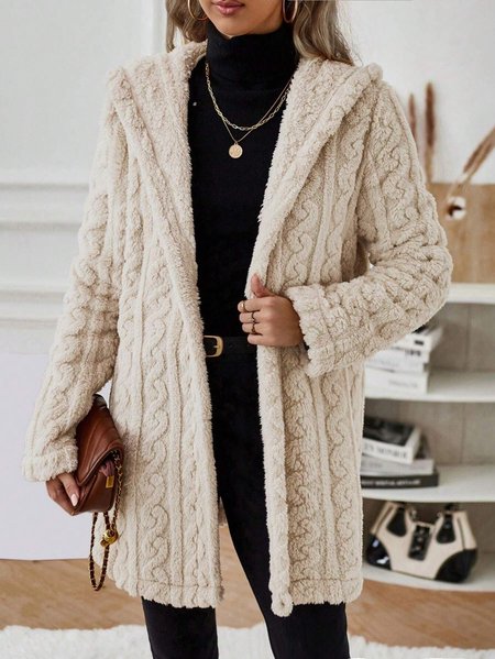 Women's Autumn Outerwear Casual Fluff/Granular Fleece Fabric Plain Long Sleeve Hoodie Jacket, JustFashionNow Jackets, color:Apricot|size:XL,