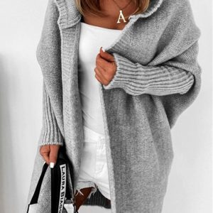 Open Front Batwing Sleeve Knit Hooded Cardigan, women Sweaters & Cardigans, ChicMe catalog