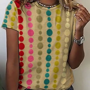 Vintage Casual Abstract Geometric Print Crew Neck T-Shirt, T-shirts, Lilicloth.com
