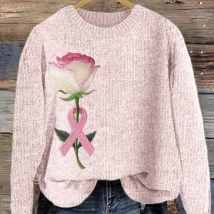 Three dimensional floral art round neck knitted sweater, Sweaters, Lilicloth.com