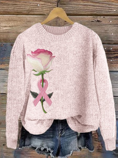 Three dimensional floral art round neck knitted sweater, Sweaters, Lilicloth.com