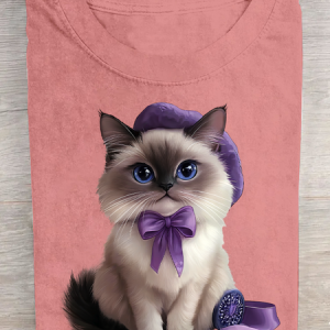 Purple Cat Cotton T-Shirt, T-shirts, Lilicloth.com