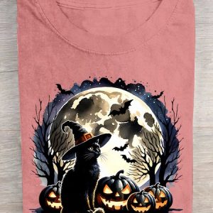 Happy Halloween Cat Cotton T-shirt, T-shirts, Lilicloth.com