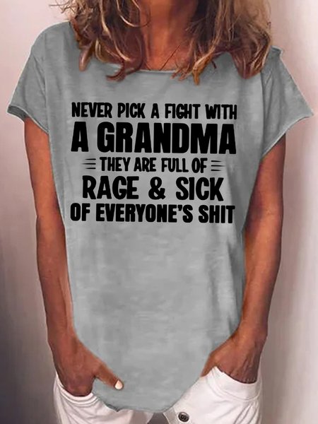 Womens Never Pick A Fight With A Grandma Casual Short Sleeve T-Shirt, T-shirts, Lilicloth.com
