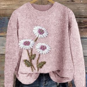 Elegant daisy pullover knitted sweater, Sweaters, Lilicloth.com