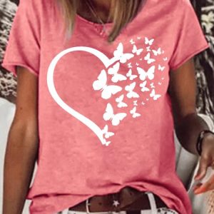 Womens Butterfly Heart print  Casual T-Shirt, T-shirts, Lilicloth.com