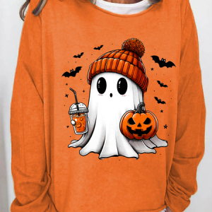 Cute ghost Halloween Casual Sweatshirt, JustFashionNow Sweatshirts & Hoodies, color:Orange|size:3XL,