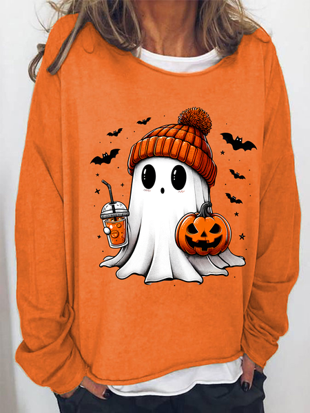 Cute ghost Halloween Casual Sweatshirt, JustFashionNow Sweatshirts & Hoodies, color:Orange|size:3XL,