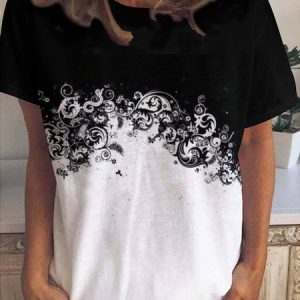 Contrast Print Crew Neck Short Sleeve T-Shirt, T-shirts, Lilicloth.com
