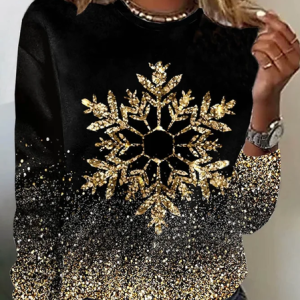 Casual Loose Crew Neck Christmas T-Shirt, Long sleeves, Lilicloth.com