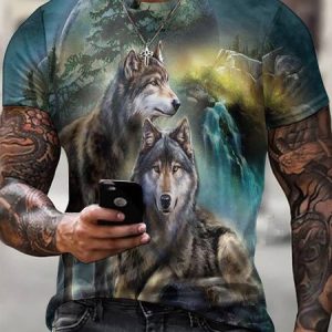 Men Wolf Crew Neck Casual T-Shirt, T-shirts, Lilicloth.com