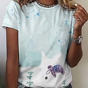 Womens Sea Turtle Print Casual T-Shirt, T-shirts, Lilicloth.com
