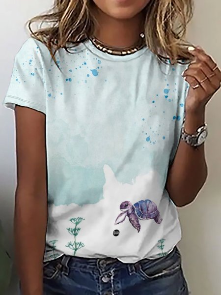 Womens Sea Turtle Print Casual T-Shirt, T-shirts, Lilicloth.com