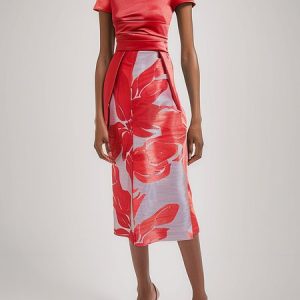 Women's Short Sleeve Summer Floral Ruched Dress Asymmetrical Date Going Out Urban Midi H-Line, JustFashionNow Dresses, color:Red|size:3XL,