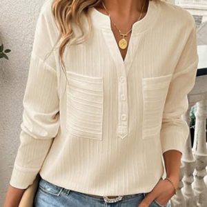 Stand Collar Long Sleeve Plain Buckle Regular Regular Fit Blouse For Women, Blouses, color:Apricot|size:XL, catalog Noracora shop