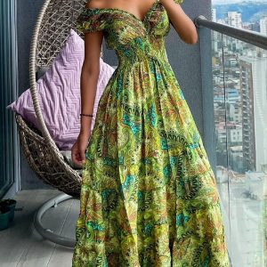 Paisley Print Shirred Short Sleeve Dress, Print Dresses, ChicMe catalog