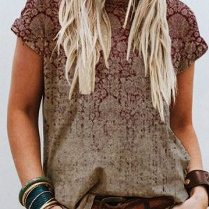 Floral Short Sleeve Shift Crew Neck Women Tee, T-shirts, Lilicloth.com