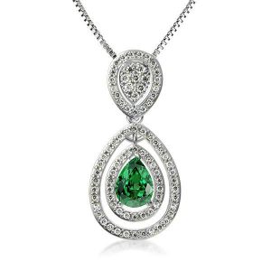 Necklaces - Double Halo Pear Cut Green Pendant Necklace, Apparel & Accessories, Italo jewelry - Online Catalog