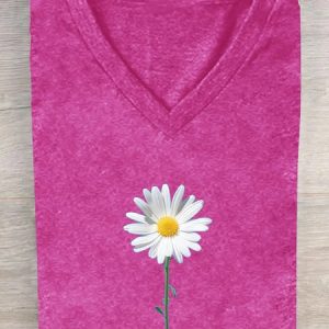 Loose Casual Floral Cotton-Blend T-Shirt, T-shirts, Lilicloth.com