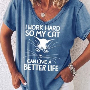 Cat Face Women’s Casual T-shirt, T-shirts, Lilicloth.com