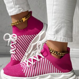 Round Toe Lace-up Breathable Sneakers, Sneakers, ChicMe catalog