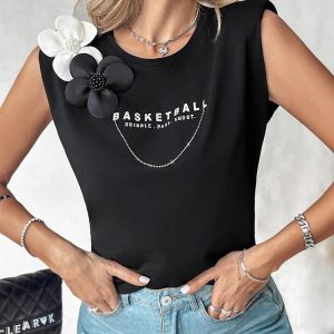Floral Pattern Basketball Dribble Pass Shoot Print Tank Top, women Tanks & Crop Tops, ChicMe catalog