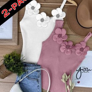 2-Pack Floral Pattern Beaded Knit Tank Top, Tanks & Crop Tops, ChicMe catalog