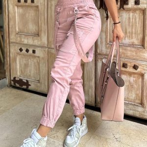 Pocket Design Cuffed Suspender Pants, Pants, ChicMe catalog