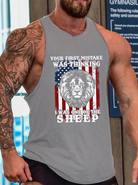 Lion Us Flag Your First Mistake Was Thinking I Was One Of The Sheep Casual Sleeveless Knit, Tank Tops, Lilicloth.com