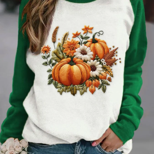 Women's Crew Neck Pumpkin Pattern Printing Vintage Spring/Fall Long Sleeve Sweatshirt, JustFashionNow Sweatshirts & Hoodies, color:Green|size:XXL,