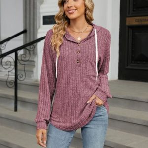 Women's Plain Spring/Fall Long Sleeve Casual Daily Hoodie, JustFashionNow Sweatshirts & Hoodies, color:Burgundy|size:XXL,
