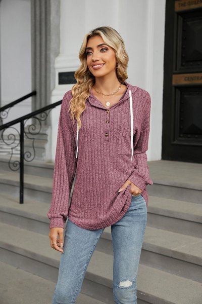 Women's Plain Spring/Fall Long Sleeve Casual Daily Hoodie, JustFashionNow Sweatshirts & Hoodies, color:Burgundy|size:XXL,