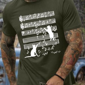 MenвЂ™s Cat Musical figures Cotton Casual T-Shirt, T-shirts, Lilicloth.com