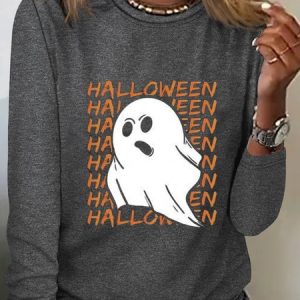 Women's Long Sleeve Tee T-shirt Spring/Fall Text Letters Cotton-Blend Crew Neck Daily Going Out Casual Top Black, JustFashionNow Long sleeve tops, color:Gray|size:XXL,
