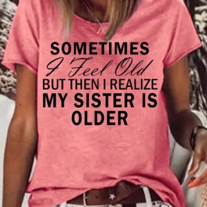 Womens Funny Sister Letters Crew Neck T-Shirt, T-shirts, Lilicloth.com