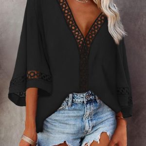 Hollow-out Bell Sleeve V-Neck Top, Blouses & Shirts, ChicMe catalog