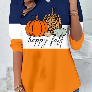 Women's Long Sleeve Tee T-shirt Spring/Fall Color Block Jersey Crew Neck Daily Going Out Casual Top, JustFashionNow T-Shirts, color:Orange|size:XXL,