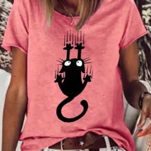 Womens Funny Cute Falling Cat Crew Neck T-Shirt, T-shirts, Lilicloth.com