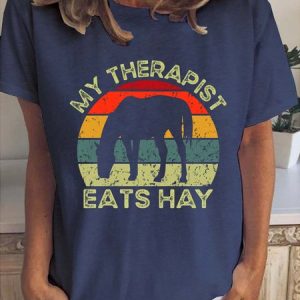 My Therapist Eats Hay Horse Print T-shirt, T-shirts, Lilicloth.com