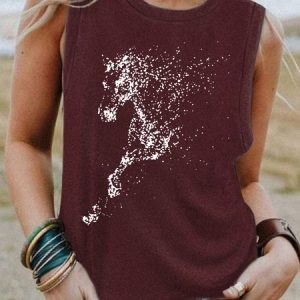 Cute Horse Print Knit Tank, Tank Tops, Lilicloth.com