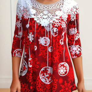 V Neck Long Sleeve Christmas Regular Micro-Elasticity Loose Blouse For Women, Blouses, color:Wine Red|size:5XL, catalog Noracora shop