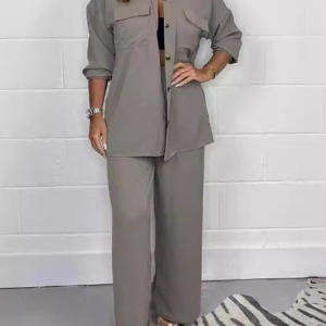 Women's Plain Daily Going Out Two Piece Set Long Sleeve Casual Spring/Fall Top With Pants Matching Set, JustFashionNow Suit Set, color:Gray|size:5XL,