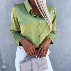 Satin Button Front Flap Pocket Design Shirt Top, Blouses & Shirts, ChicMe catalog